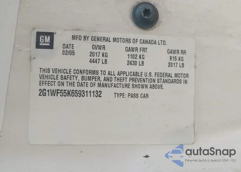 2005 Chevrolet Impala Police z USA, uszkodzony, nr VIN 2G1WF55K659311132